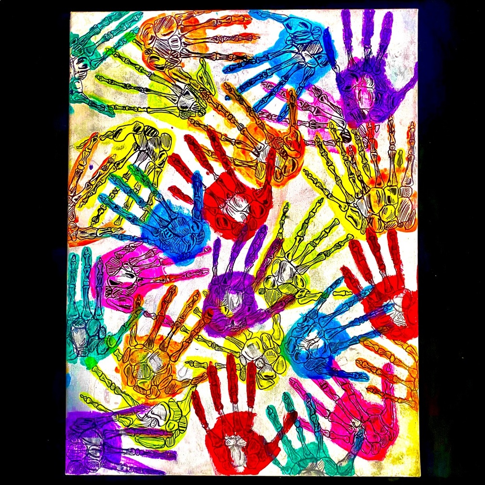 Skeleton hand painting art